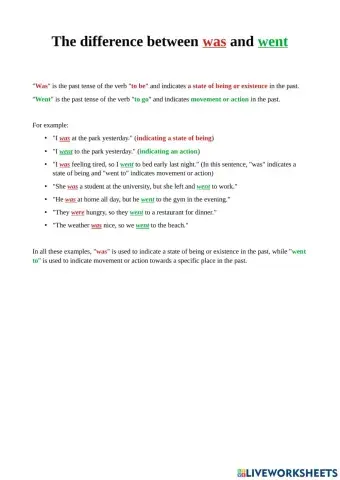 The difference between WAS & WENT