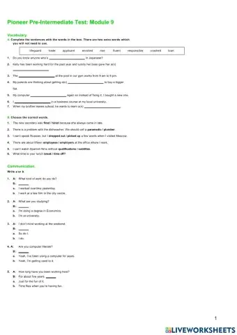 Pioneer Pre-Intermediate Module 9. Test