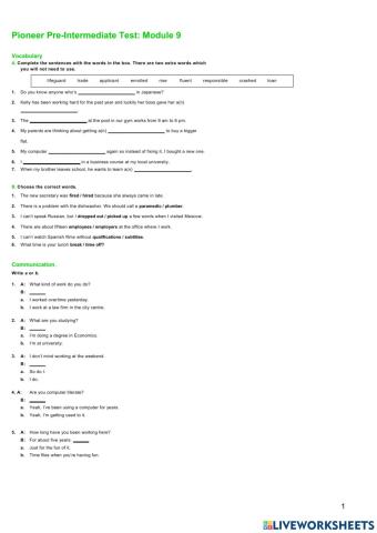 Pioneer Pre-Intermediate Module 9. Test