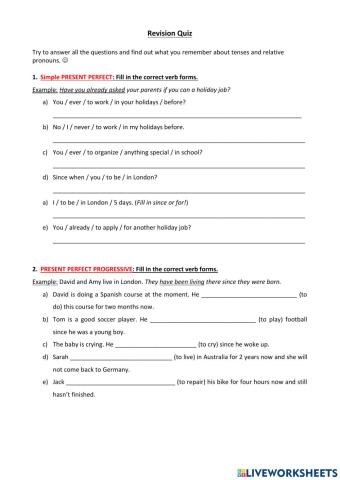 Mixed exercises on tenses and relative clauses