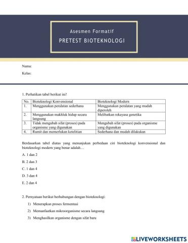 Pretest Bioteknologi 1