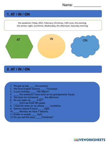 Time prepositions at, in, on