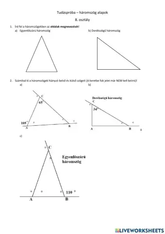 Tudáspróba - háromszög alapok