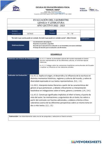 Evaluación quimestral 8vos