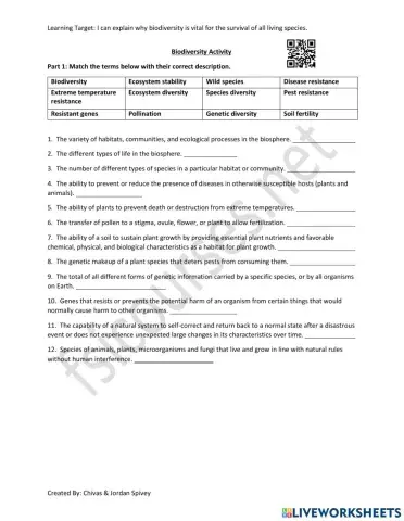 Biodiversity Interactive Activity