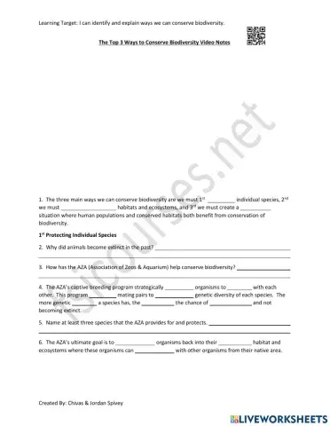 The Top 3 Ways to Conserve Biodiversity Video Notes