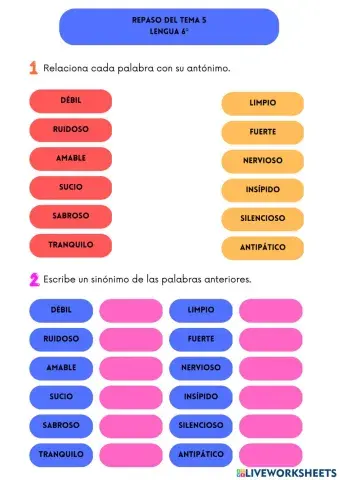 Repaso lengua tema 5 6º