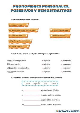 Pronombres personales, posesivos y demostrativos