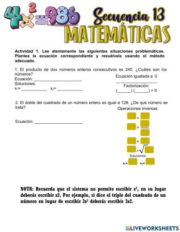 Secuencia 13. Ecuaciones cuadráticas 2