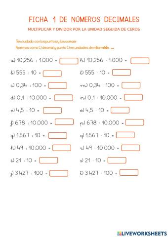Multiplicación y división por la unidad seguida de ceros