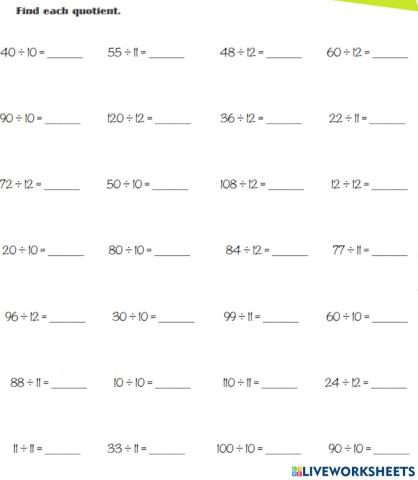 القسمة على 10 و11 و12