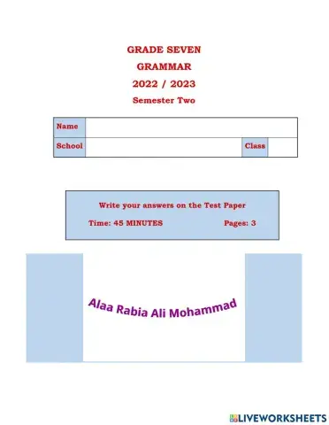 Grade 7 Grammar exercises S 2