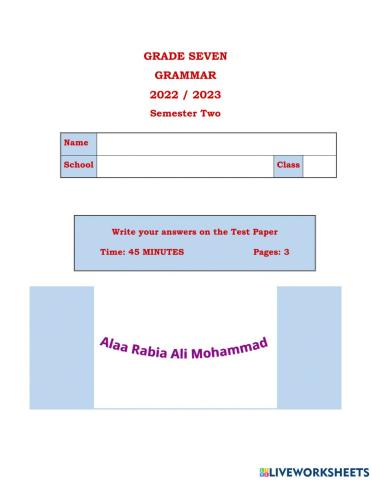 Grade 7 Grammar exercises S 2