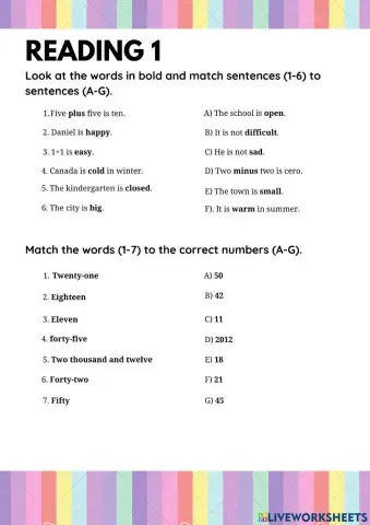 Reading activity (synonyms and antonyms)