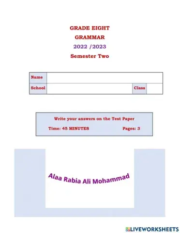 Grade 8 Grammar Exercises S 2