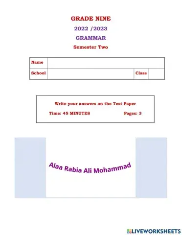 Grade 9 Grammar Exercises S 2