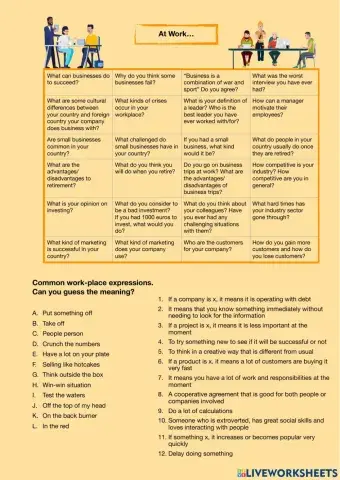 At work - conversation questions + lexis