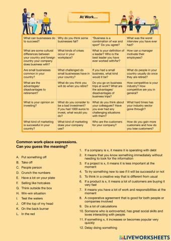 At work - conversation questions + lexis