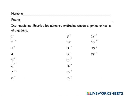 Los números ordinales 