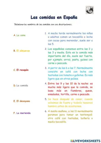 Las comidas en españa