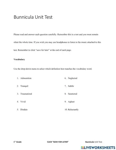 Bunnicula Characterization test