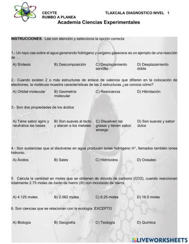 Diagnóstico Nivel 1 Experimentales