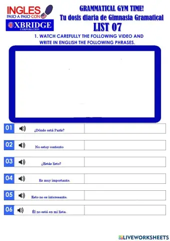 List 07 GRAMMATICAL GYM TIME!-BEGENNER A1