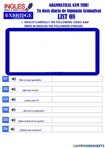 List 08 GRAMMATICAL GYM TIME!-BEGENNER A1