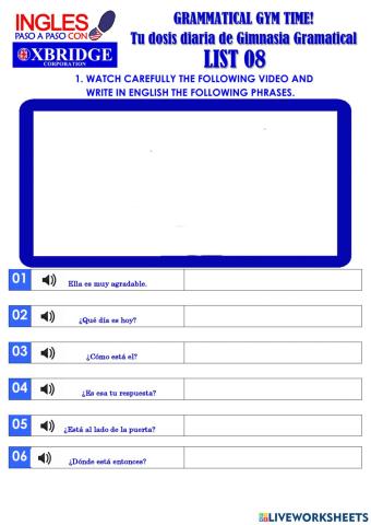 List 08 GRAMMATICAL GYM TIME!-BEGENNER A1