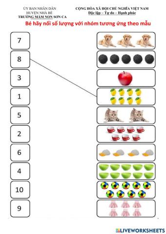 Bé hãy nối số lượng với nhóm tương ứng theo mẫu
