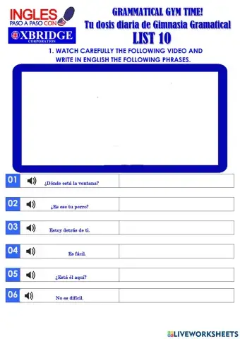 List 10 GRAMMATICAL GYM TIME!-BEGENNER A1