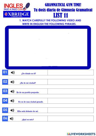 List 11 GRAMMATICAL GYM TIME!-BEGENNER A1