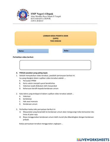 ULANGAN HARIAN TEKS DISKUSI BAHASA INDONESIA KLS 9 SEMESTER GENAP