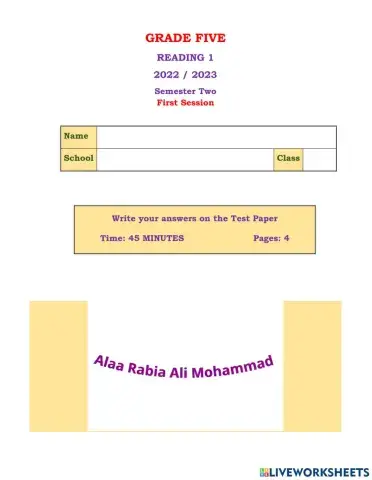 Grade 5 Reading 1 S 2