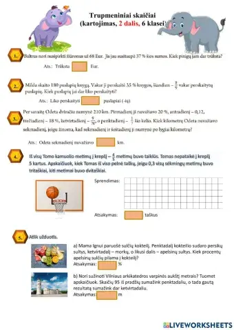 Skyriaus „Trupmeniniai skaičiai“ kartojimas, 2 dalis, 6 klasei