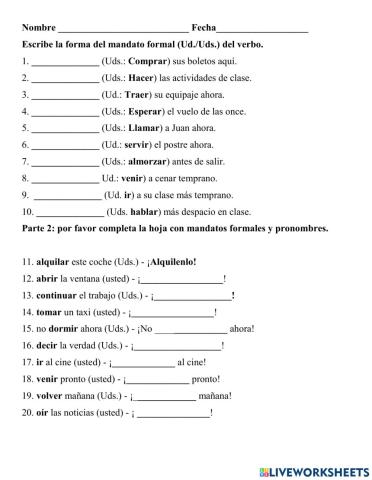 Mandatos formales y pronombres