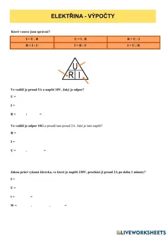 ELEKTŘINA - výpočty (OPAKOVÁNÍ)
