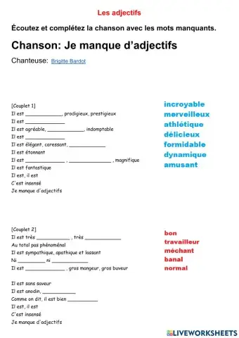 Les adjectifs au masculin
