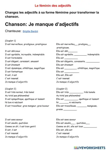 Les adjectifs au féminin
