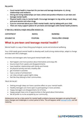 Mental health of teenagers reading comprehension