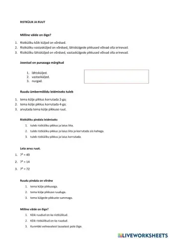 Ristkülik ja ruut, 4. klass