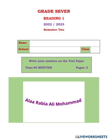 Grade 7 Reading 1 S 2