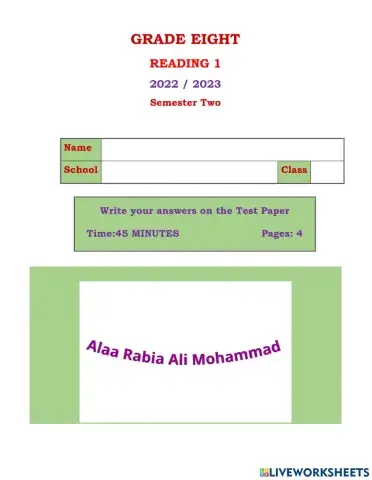 Grade 8 Reading 1 S 2