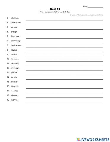 Unit 10 unscramble