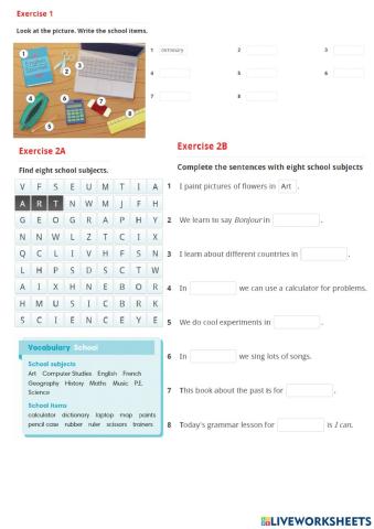 School subjects and items
