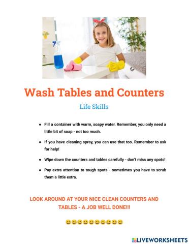 Life Skills - Wash Tables and Counters