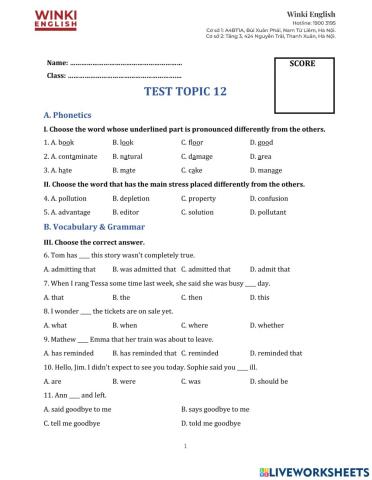 Test G10 topic 12