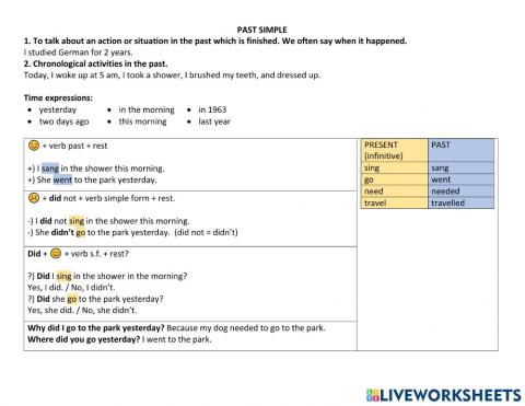Grammar: Past simple structure