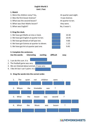 English World 3 Unit test 1