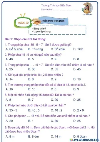 Toán 2 (Tuần 22)